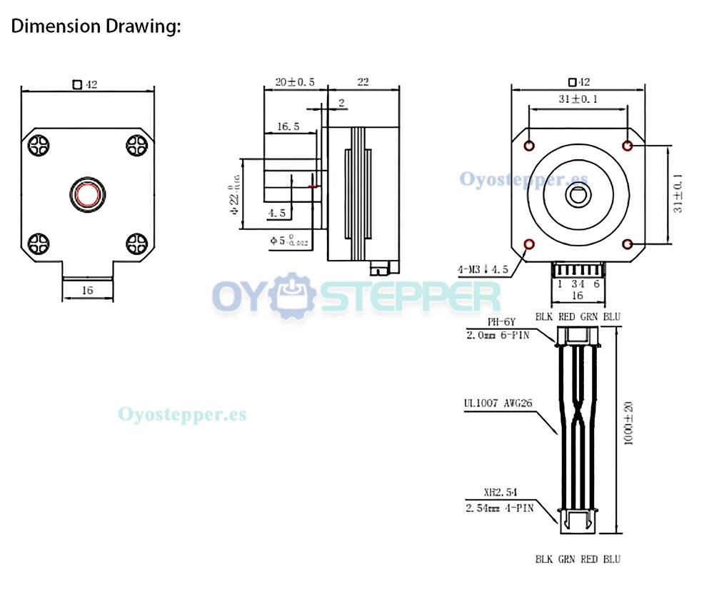 Oukeda Motor Paso a Paso NEMA 17 1.8° 14 N·cm 1 A para Impresora 3D y Extrusor Titan