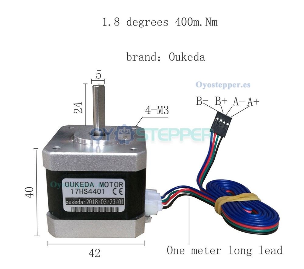 Oukeda Motor Paso a Paso NEMA 17 17HS44011.8° 45 N·cm 2 Fases para Impresora 3D y Robótica