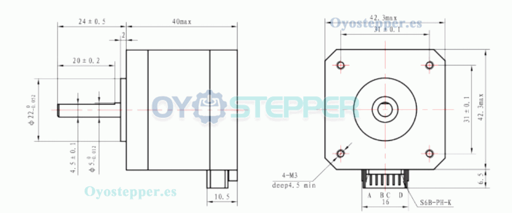 Oukeda Motor Paso a Paso NEMA 17 17HS44011.8° 45 N·cm 2 Fases para Impresora 3D y Robótica