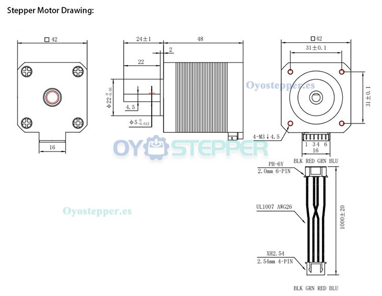 Oukeda Motor Paso a Paso NEMA 17 1.8° 59 N·cm 2 A con Eje D-Cut para Impresora 3D