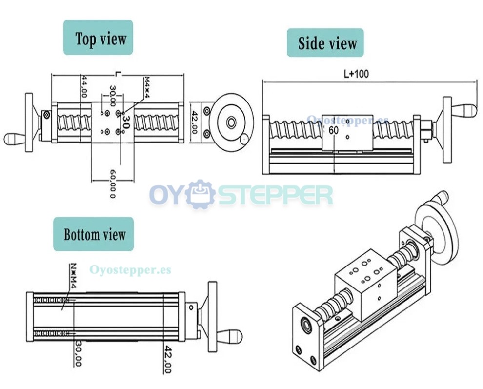 M&oacute;dulo Lineal Mini Manual DXG6042 con Husillo a Bolas, Mesa Deslizante CNC y Volante de Posicionamiento Lineal
