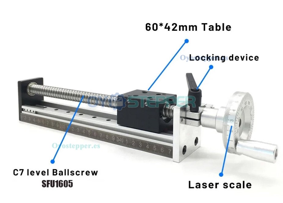 M&oacute;dulo Lineal Mini Manual DXG6042 con Husillo a Bolas, Mesa Deslizante CNC y Volante de Posicionamiento Lineal