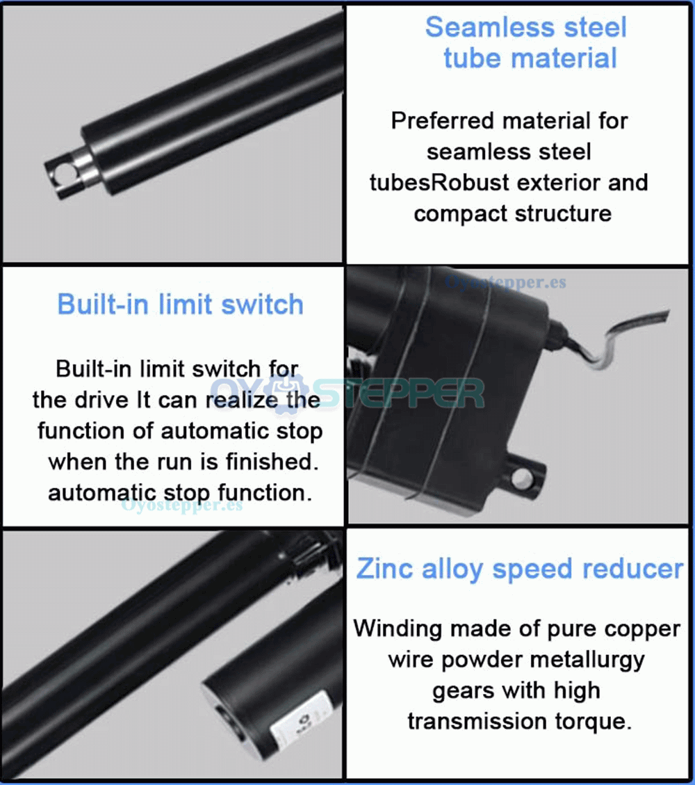 Actuador lineal el&eacute;ctrico de alta carga de 12V o 24V y 220lb a 2204lb con IP65 y carrera de 50 a 500mm
