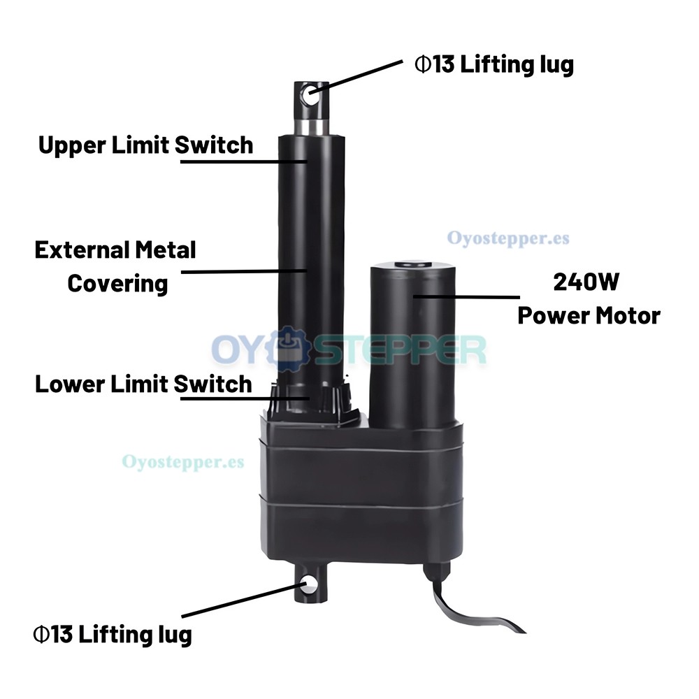 Actuador lineal el&eacute;ctrico de alta carga de 12V o 24V y 220lb a 2204lb con IP65 y carrera de 50 a 500mm