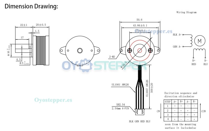 Oukeda Motor Paso a Paso Nema 14 Bipolar 1.8° 12 N·cm 1 A 10 V 36×36×20 mm 4 Cables