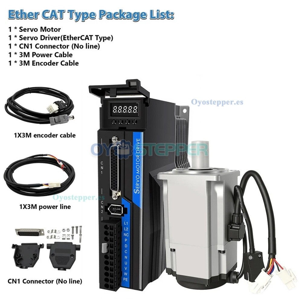 Kit de servomotor CA de 400W 750W o 1kW a 3000rpm con encoder de 21 bits y control por pulsos Ethernet o CANopen