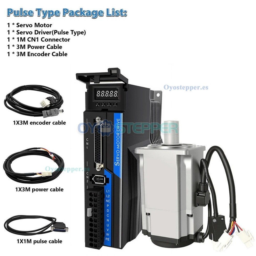 Kit de servomotor CA de 400W 750W o 1kW a 3000rpm con encoder de 21 bits y control por pulsos Ethernet o CANopen