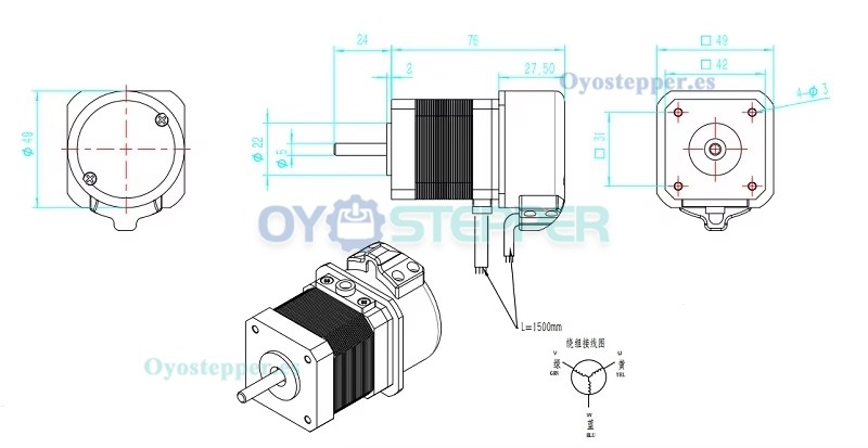 Kit de Motor Servo DC Sin Escobillas Nema 17 64 W 24 V 0.2 N·m 3000 RPM con Encoder de 1000 Líneas 42×42 mm