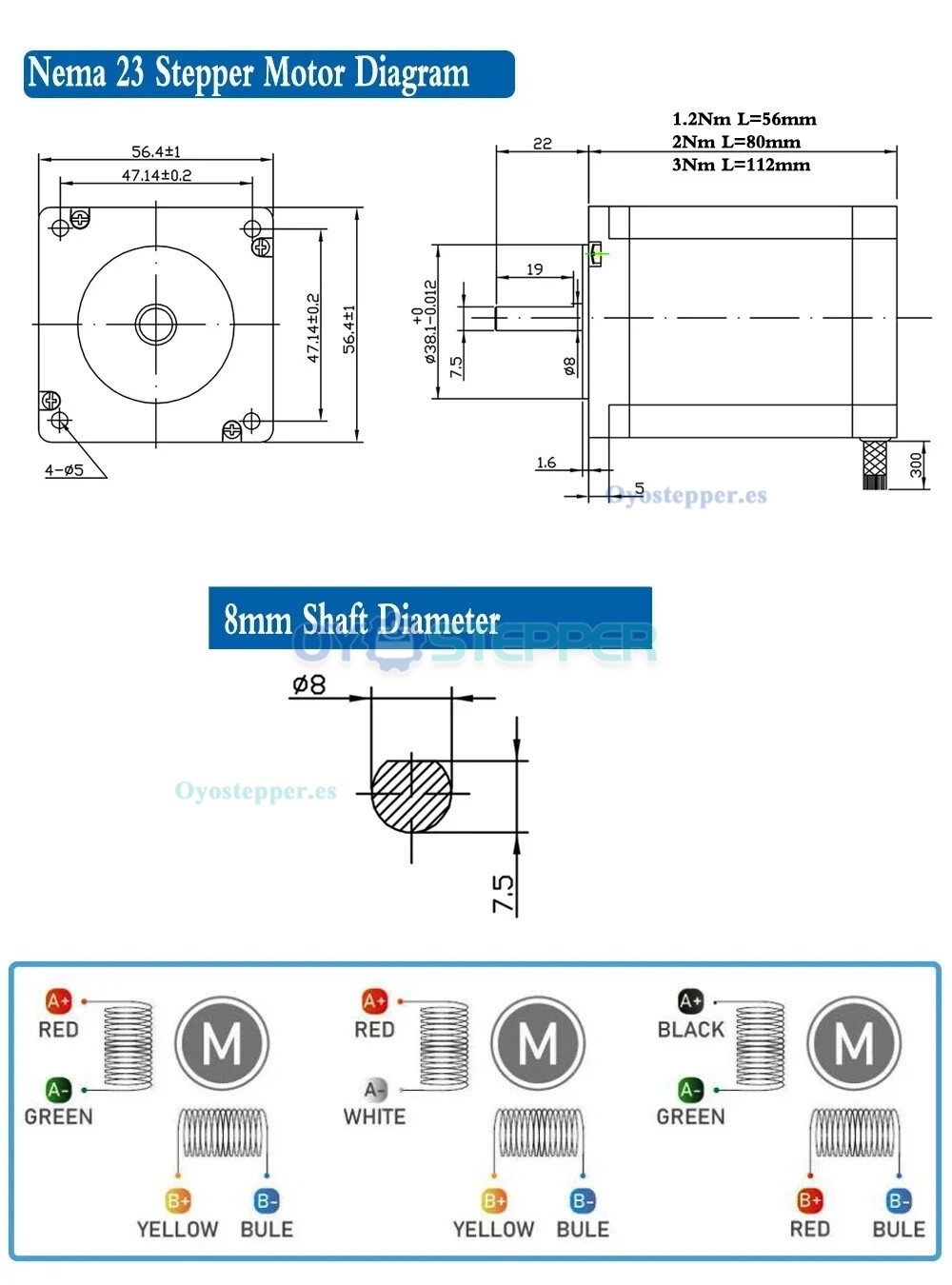 Motor Paso a Paso Nema 23 1.8&deg; 1.2Nm/2Nm/3Nm 57x57mm para Impresi&oacute;n 3D y Fresadora CNC