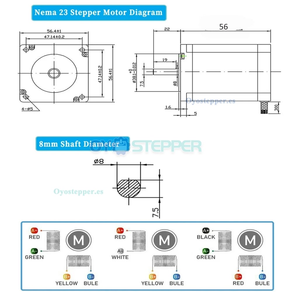 Motor Paso a Paso Nema 23 1.8&deg; 1.2Nm 4 Hilos 3A 2 Fases para Impresora 3D y Router CNC