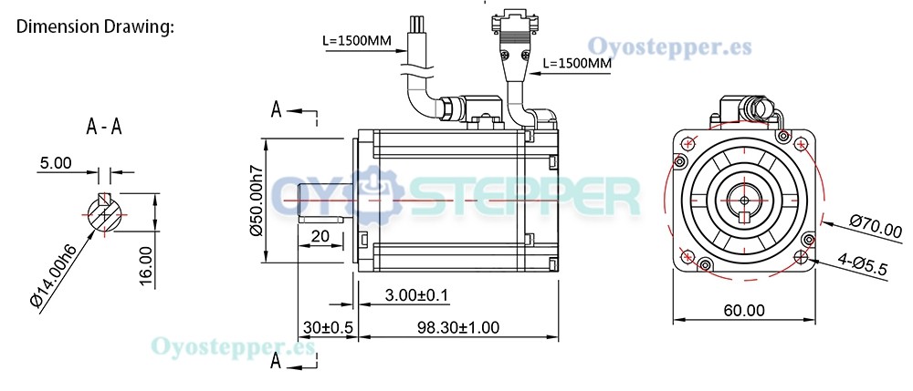 Kit de Motor Servo DC 400 W con Controlador 1.27 N·m 48 V con Encoder de 1024 Líneas 60×60 mm