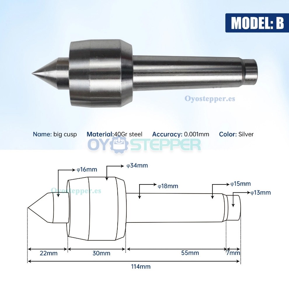 Contrapunto m&oacute;vil MT2 de 65mm con 4 puntas para torno y fresadora CNC