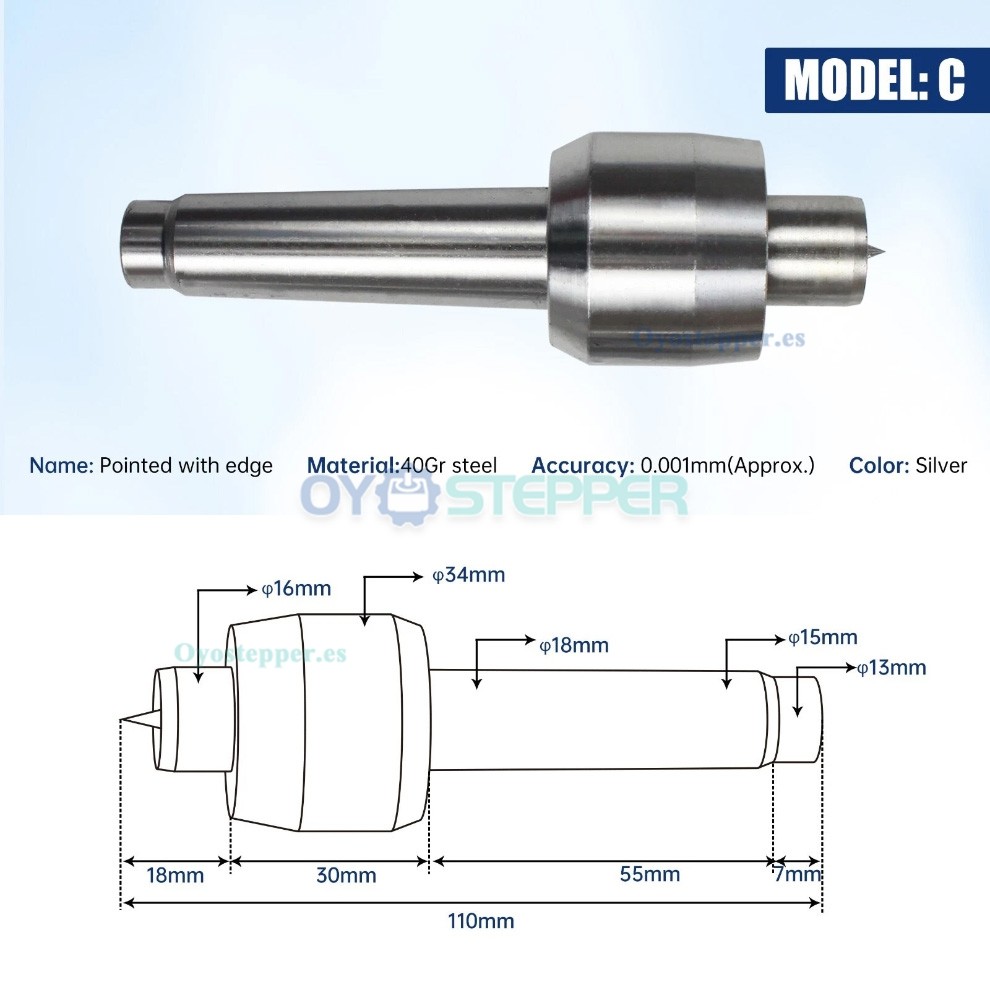 Contrapunto m&oacute;vil MT2 de 65mm con 4 puntas para torno y fresadora CNC