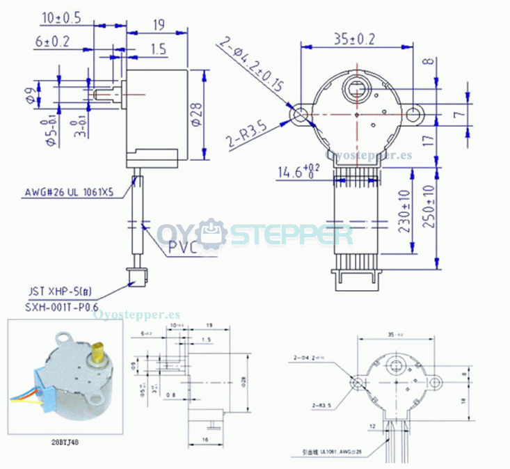 28BYJ-48 12V Reducción Paso Engranaje Motor Paso a Paso DC 4 Fase Motor Paso a Paso Kit Diy para Arduino