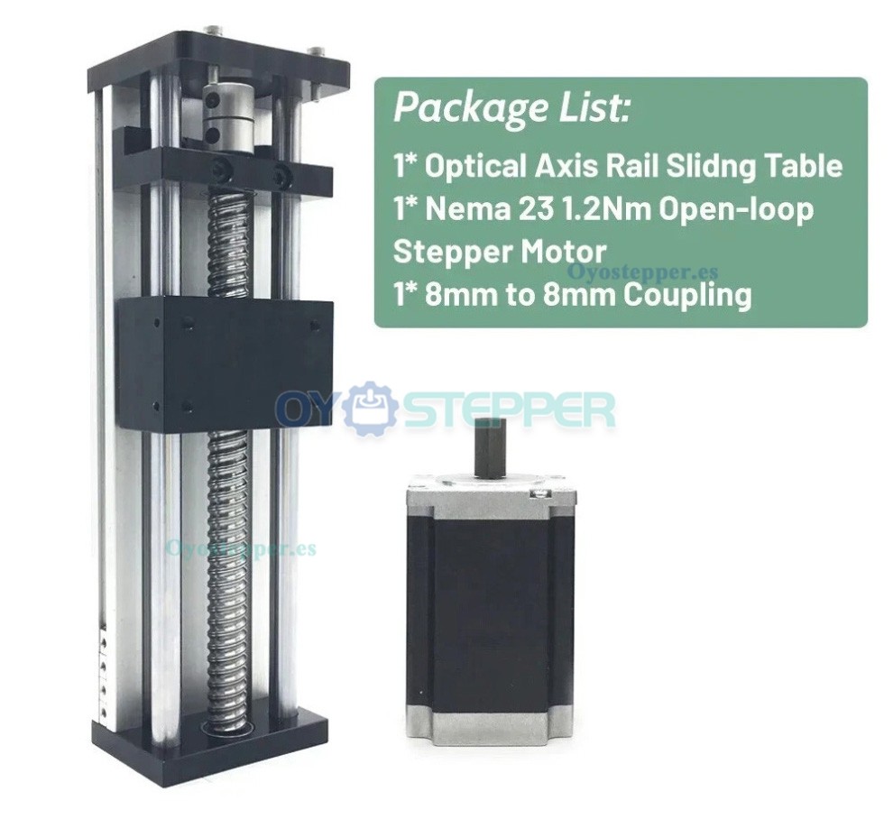 Kit de Etapa Lineal Motorizada con Husillo a Bolas y Mesa Deslizante CNC, Incluye Motor Nema 23, Controlador y Fuente de Alimentaci&oacute;n