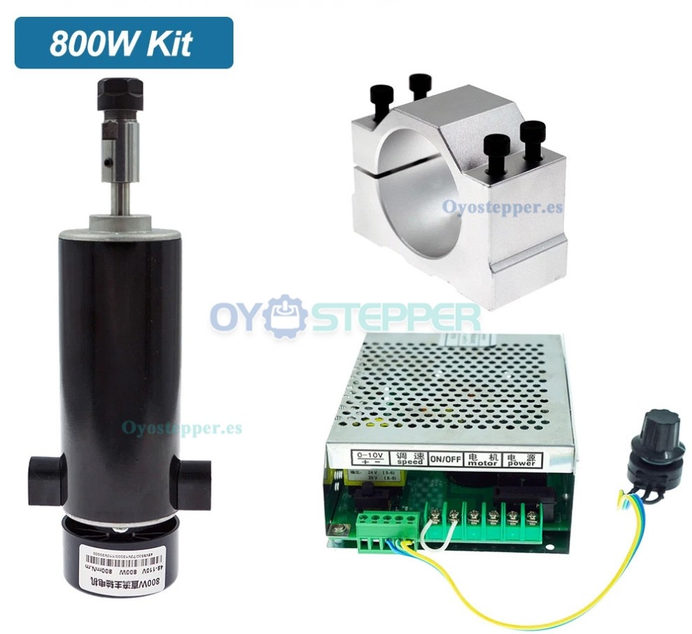 Kit de husillo CNC de 800W ER11 refrigerado por aire con controlador de velocidad y soporte de 52mm