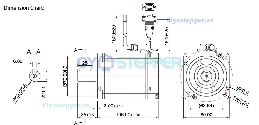 Kit de Motor Servo DC 750 W con Controlador 2.39 N·m 48 V con Encoder de 1024 Líneas 80×80 mm