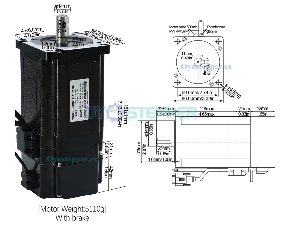 HLTNC Kit de Motor Paso a Paso Nema 34 Cerrado 1.8° 8 N·m con Freno + Controlador HBS86