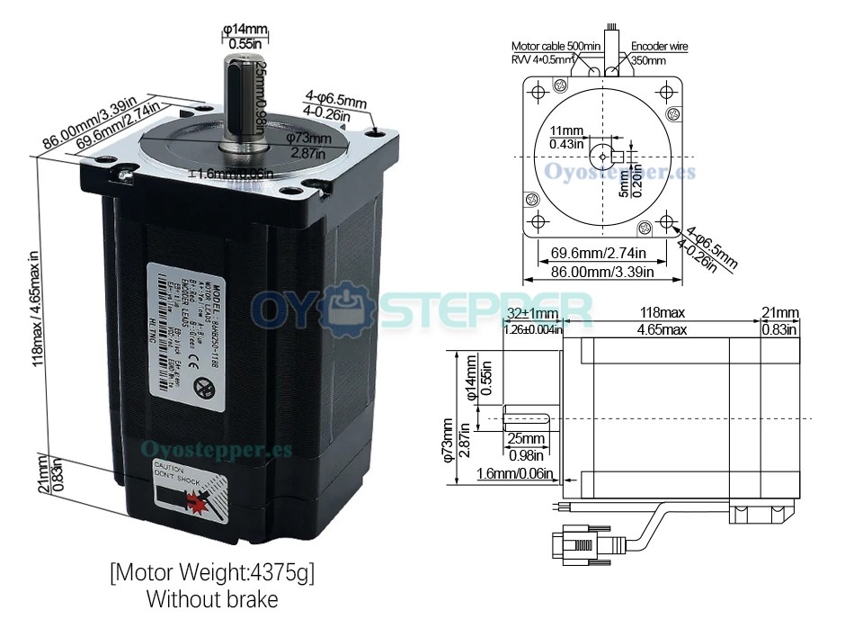 HLTNC Kit de Motor Paso a Paso Nema 34 Cerrado 1.8° 8 N·m Sin Freno + Controlador HBS86