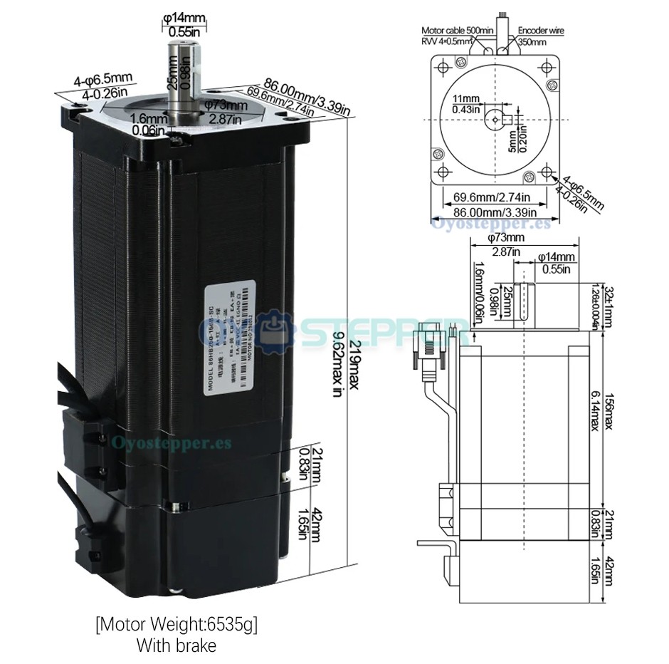 HLTNC Motor Paso a Paso Nema 34 Cerrado 12 N·m con Freno + Kit de Controlador Servo Híbrido para Router CNC