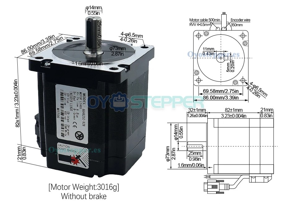 HLTNC Kit de Motor Paso a Paso Nema 34 en Bucle Cerrado 1.8° 4.5 N·m Sin Freno + Controlador HBS86