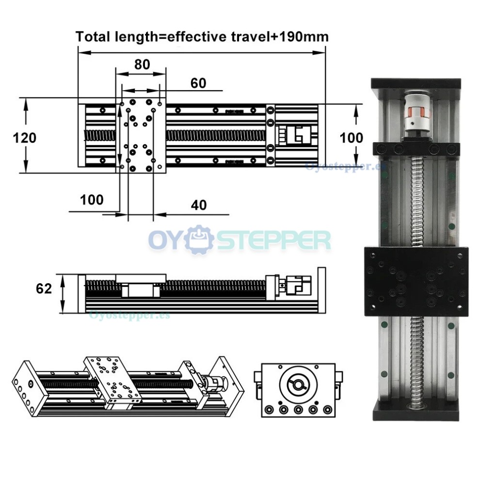 Etapa de Gu&iacute;a de Movimiento Lineal con Husillo a Bolas y Mesa Deslizante CNC, Compatible con Motores Nema23/34