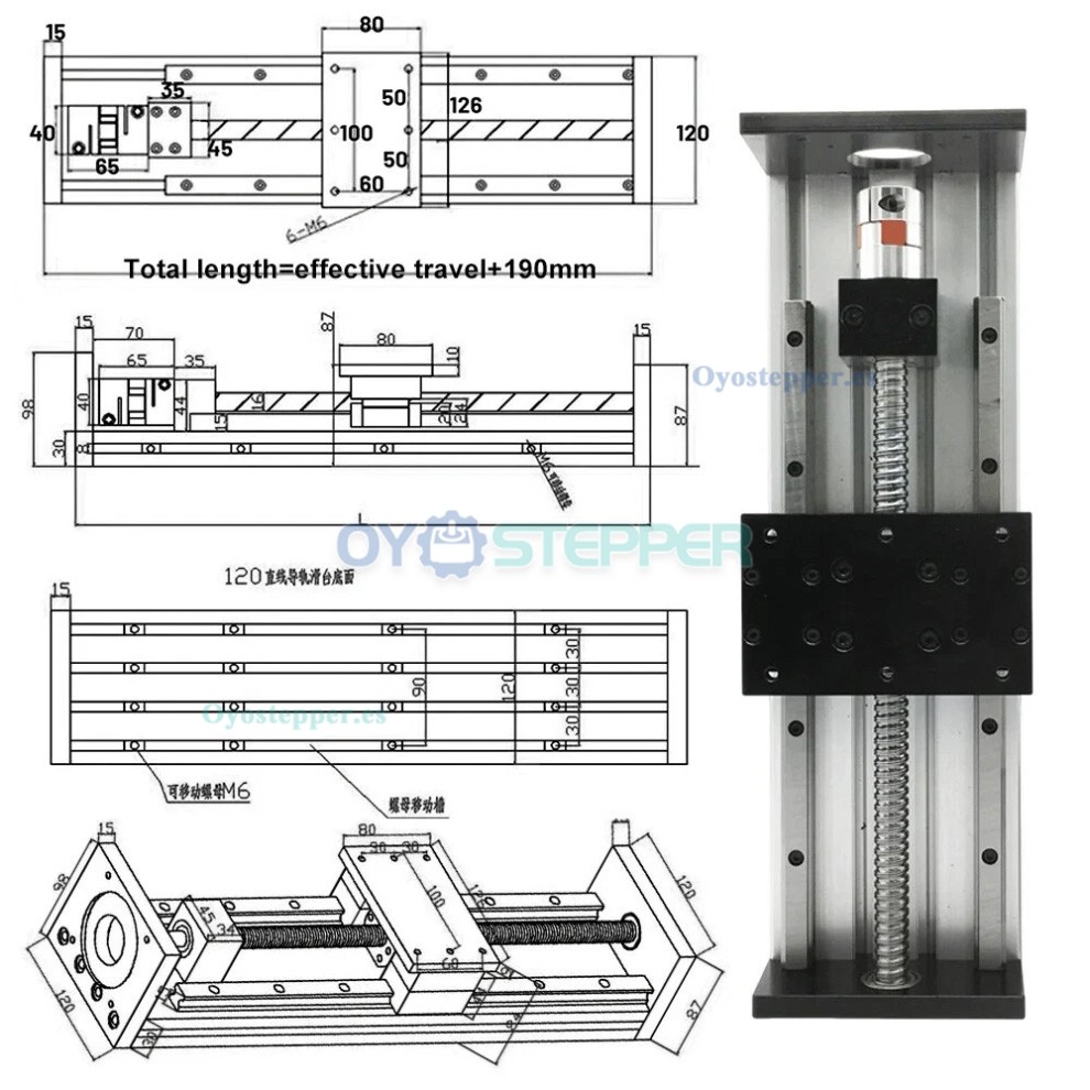 Etapa de Gu&iacute;a de Movimiento Lineal con Husillo a Bolas y Mesa Deslizante CNC, Compatible con Motores Nema23/34