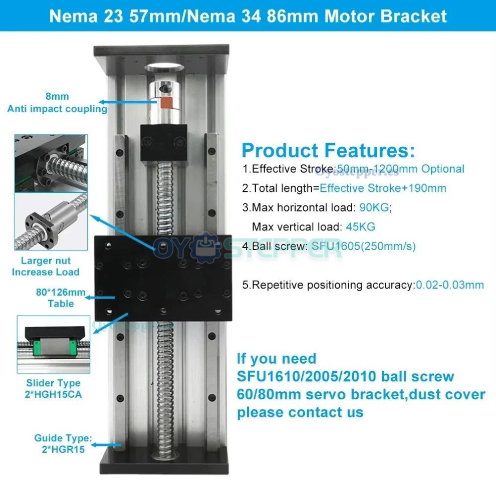 Etapa de Gu&iacute;a de Movimiento Lineal con Husillo a Bolas y Mesa Deslizante CNC, Compatible con Motores Nema23/34