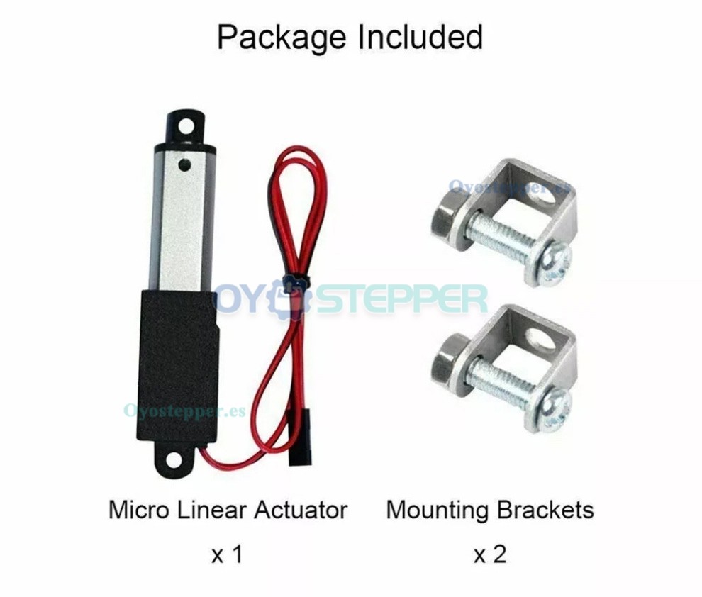 Mini actuador lineal el&eacute;ctrico de 12V y 64N a 188N con carrera de 0.4 a 8 pulgadas