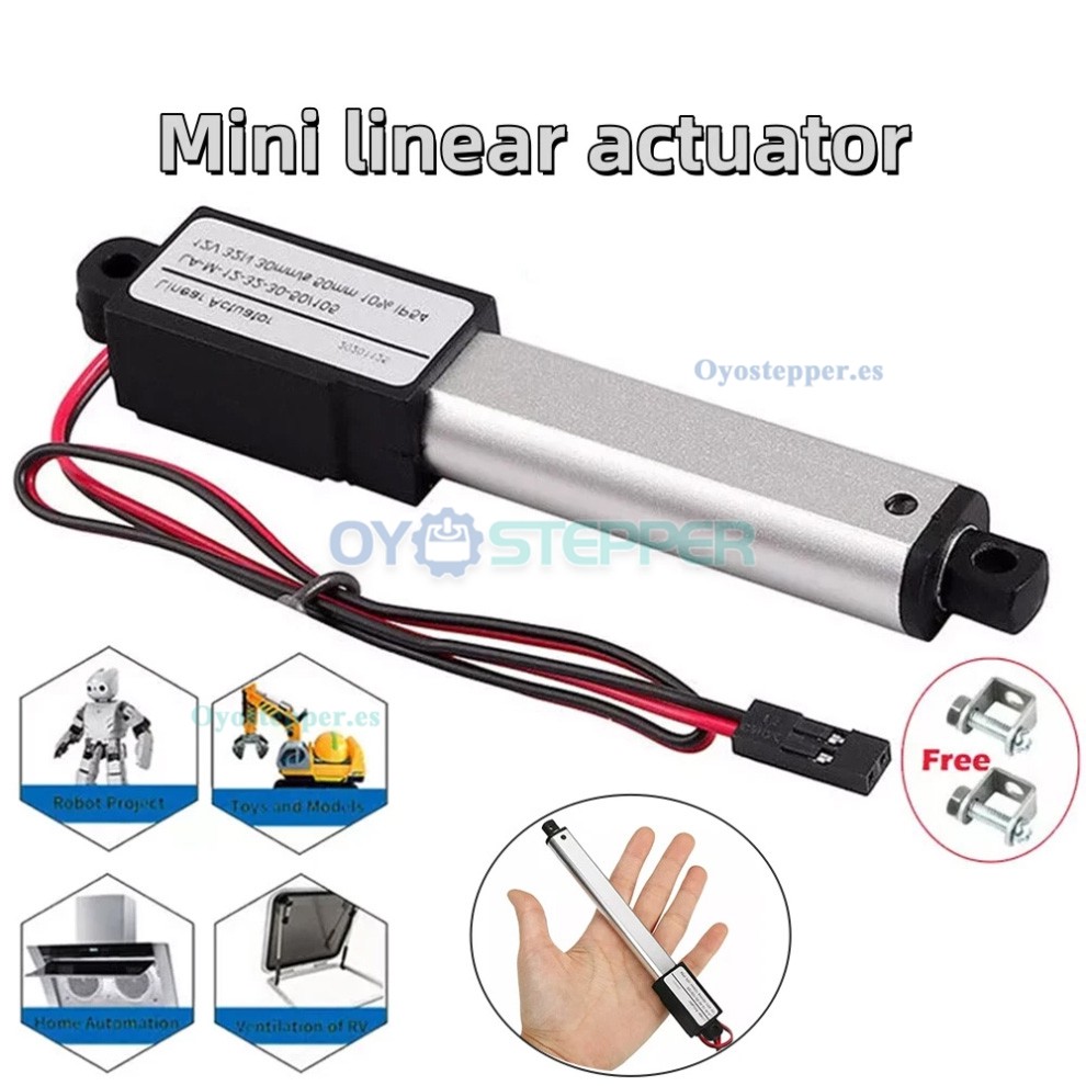 Mini actuador lineal el&eacute;ctrico de 12V y 64N a 188N con carrera de 0.4 a 8 pulgadas