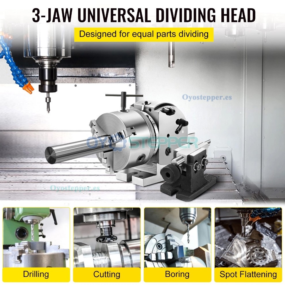 BS-0 Cabezal divisor semiuniversal de 5 pulgadas con plato de 3 garras y contrapunto para fresadora CNC