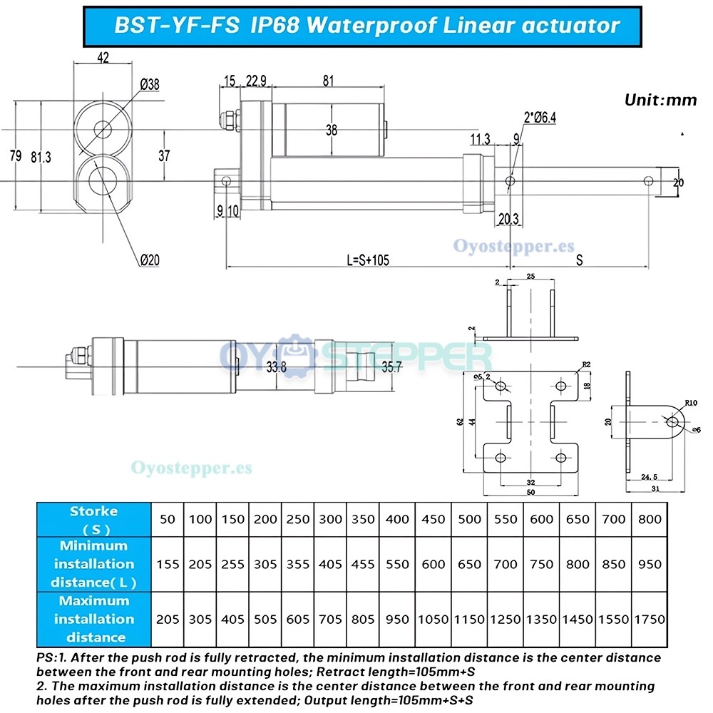 Actuador Lineal Sumergible IP68 120kg 12V Motorizado para Automatizaci&oacute;n Industrial