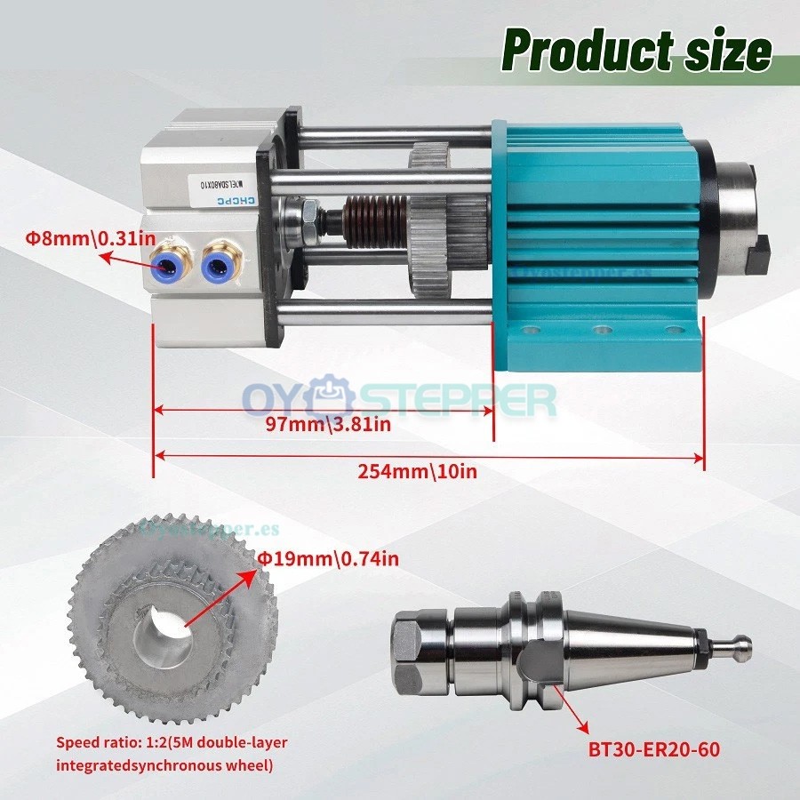 Conjunto de husillo no motorizado BT30 de 5000rpm con cilindro neum&aacute;tico