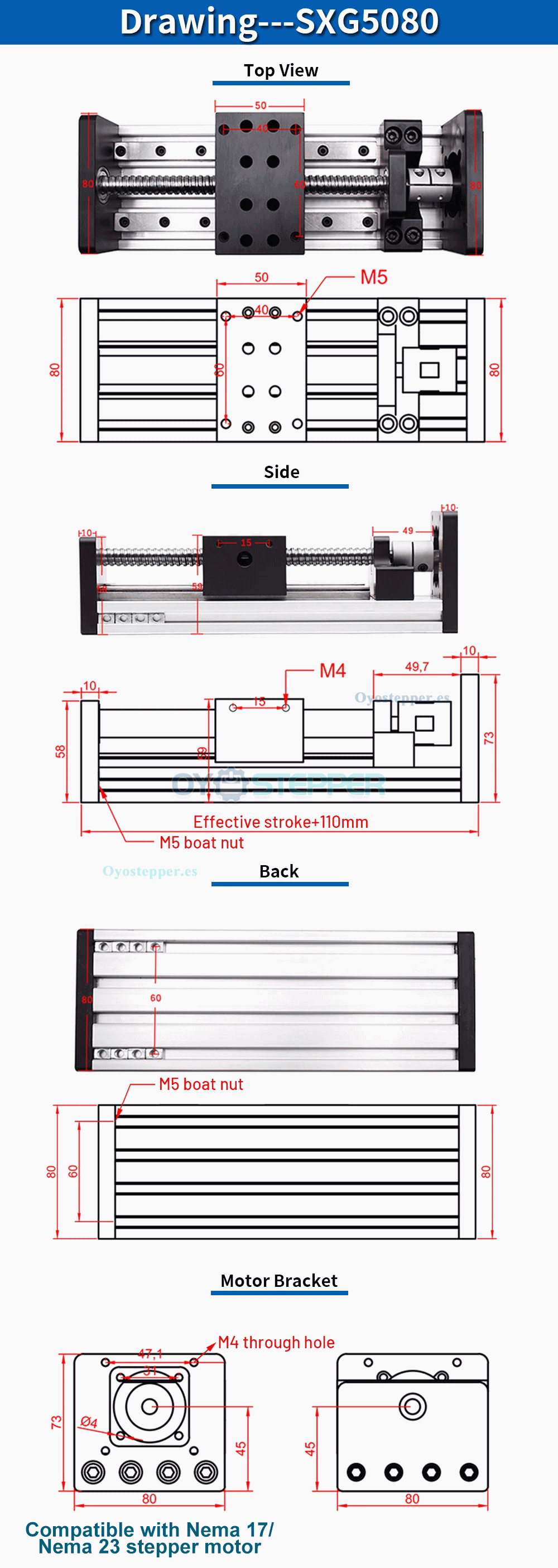 Módulo de Deslizamiento Lineal Motorizado con Husillo a Bolas, Compatible con Motores Paso a Paso Nema 17/23 para Etapa de Movimiento Lineal CNC Módulo de Deslizamiento Lineal Motorizado con Husillo a Bolas, Compatible con Motores Paso a Paso Nema 17/23 para Etapa de Movimiento Lineal CNC