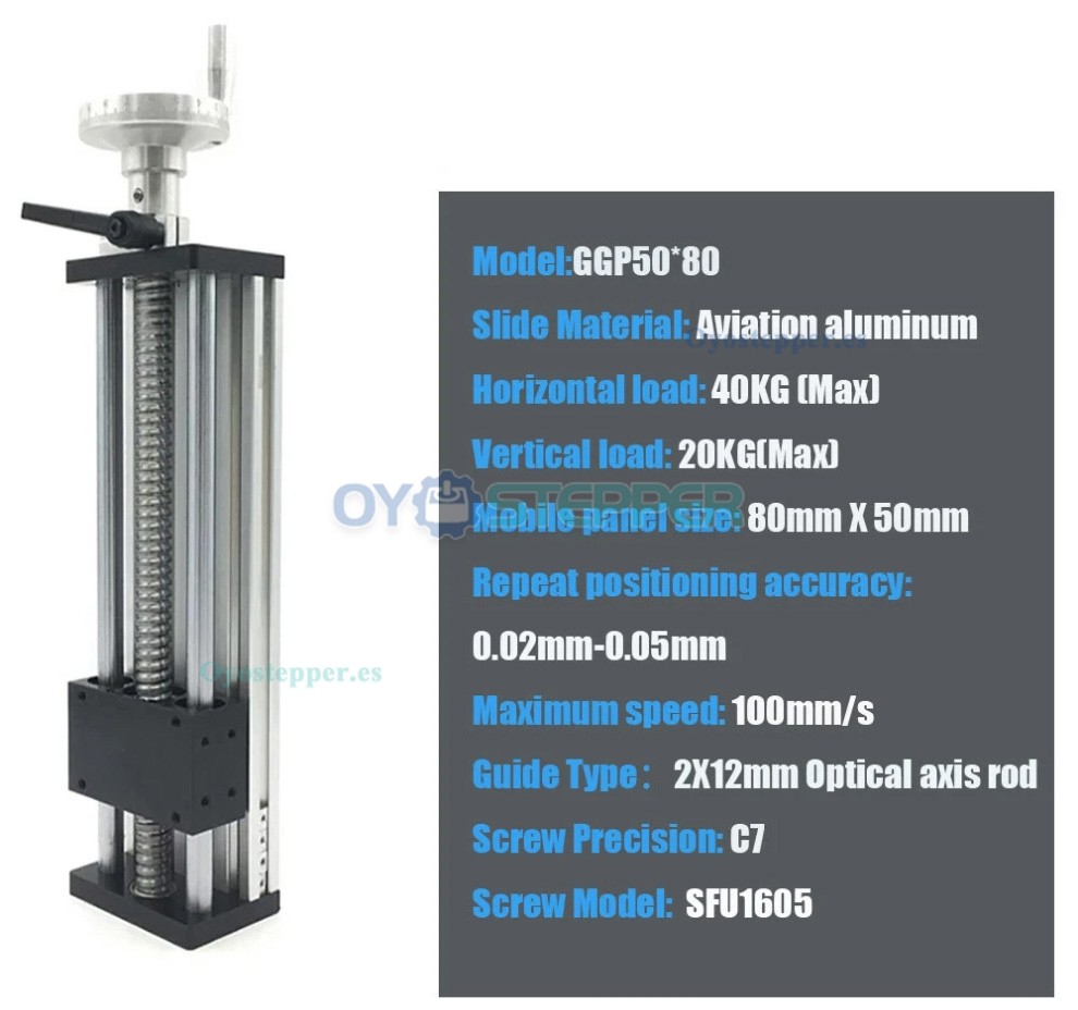 Etapa Lineal Manual GGP5080 con Guía Lineal, Husillo a Bolas y Volante para Módulo de Movimiento CNC Etapa Lineal Manual GGP5080 con Guía Lineal, Husillo a Bolas y Volante para Módulo de Movimiento CNC