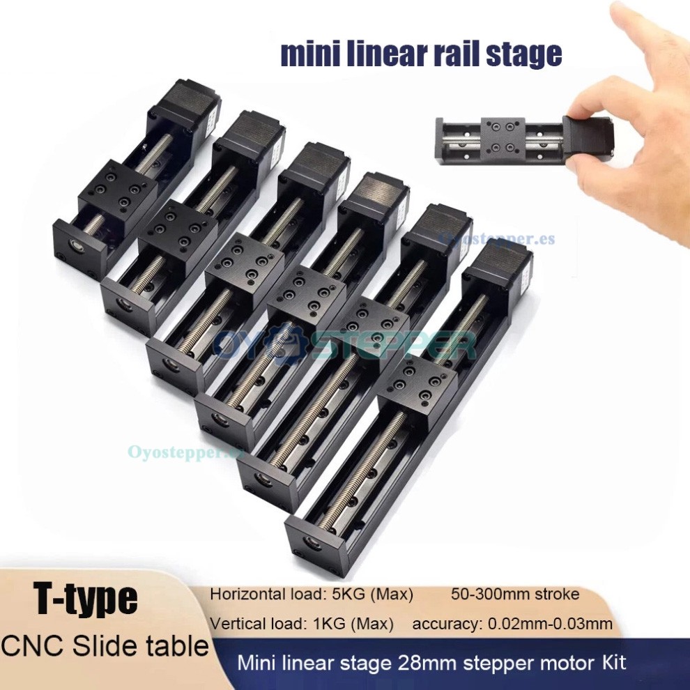 Etapa Lineal Mini Motorizada CNC con Módulo Guía Deslizante, Carrera 5-300mm, Kit Motor Nema11 Etapa Lineal Mini Motorizada CNC con Módulo Guía Deslizante, Carrera 5-300mm, Kit Motor Nema11