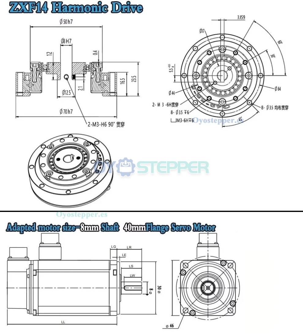 Reductor de engranajes arm&oacute;nicos serie ZXF 31:1 a 160:1 para motor paso a paso/servomotor, brazo rob&oacute;tico CNC