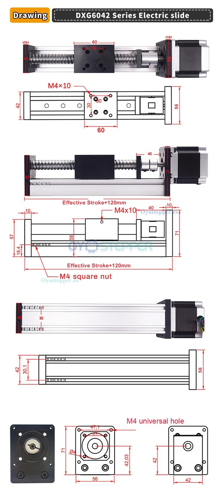 Mesa Deslizante Lineal CNC El&eacute;ctrica con Gu&iacute;a de Movimiento y Husillo a Bolas Motorizado con Kit Motor Paso a Paso