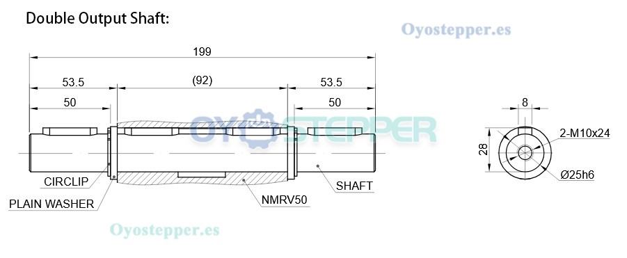 Eje de salida simple o doble de &Oslash;25mm para reductor sinf&iacute;n NMRV50