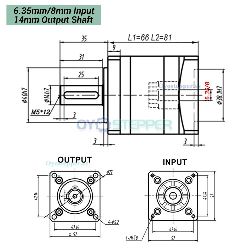 PLE090 Reductor Planetario para Motor Paso a Paso NEMA34 / Servomotor 80mm 90mm