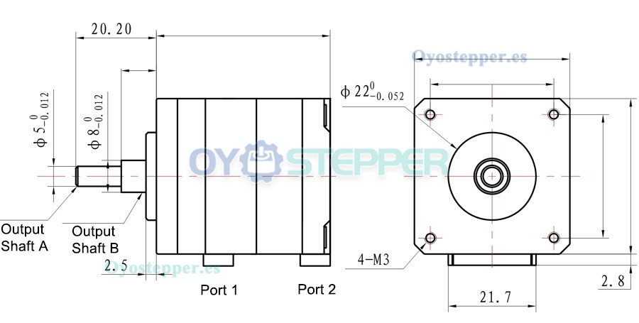 Motor Paso a Paso Multicapa Nema 16 1.8° 0.4 A 10.4 V 200 mN·m 2 Fases Híbrido DC