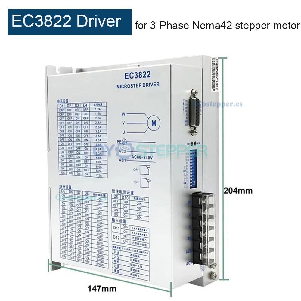 Kit Motor Paso a Paso Nema 42 3 Fases + Controlador 12/16/20Nm 1.2&deg; 110x110mm Eje Chavetero