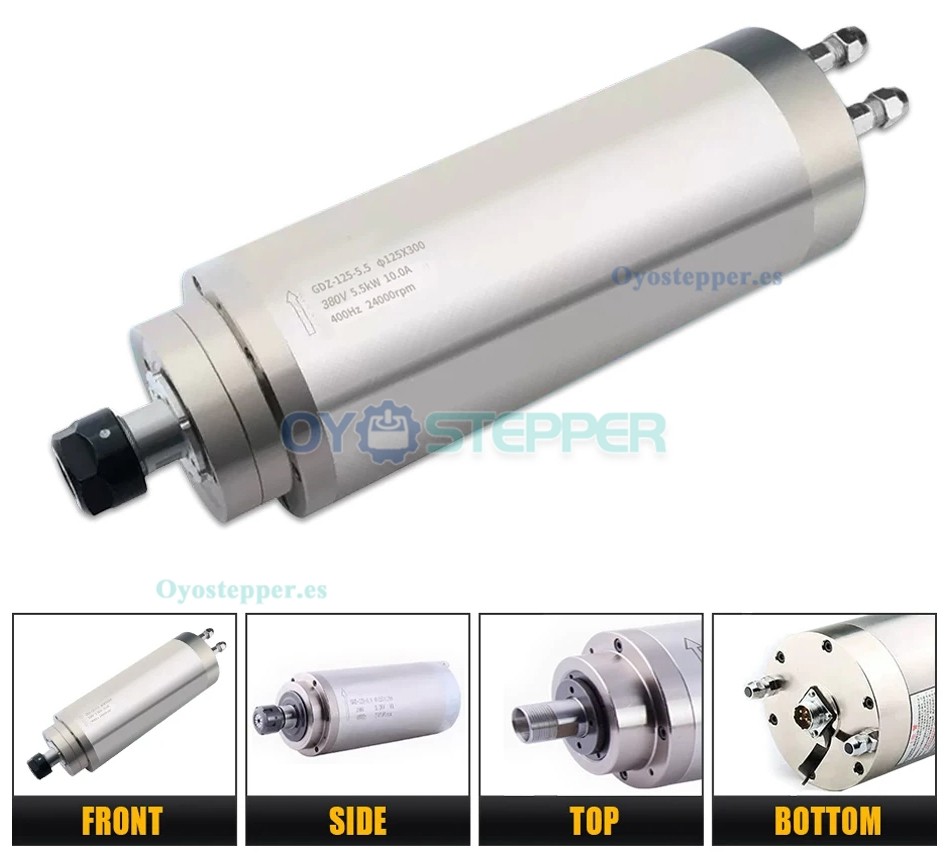 Motor de Husillo 5.5 kW Refrigerado por Agua Tipo Redondo 24000 RPM 400 Hz ER25 Ø125 mm con Rodamiento Cerámico