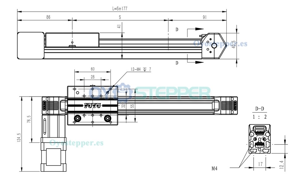 FPB30 Plataforma Lineal con Guía y Correa Dentada Con Motor Paso a Paso Nema 17 para CNC
