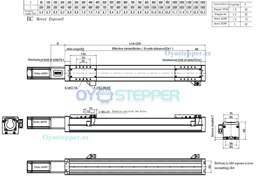 FSL80 Plataforma Lineal para Carga Pesada con Guía y Husillo Actuador con Motor Paso a Paso Nema 24