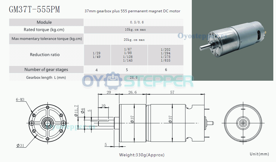 Pack de 2 Motores Eléctrico DC con Reductor 12 V / 24 V 10 kg·cm 37×57 mm