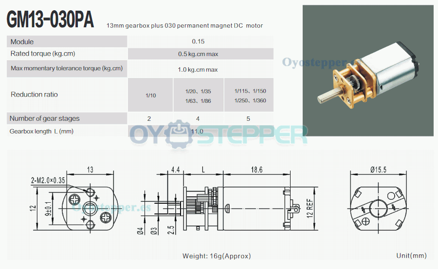 Pack de 2 Motores DC con Engranaje 6 V / 12 V 0.5 kg·cm Cepillado 12×29.6 mm