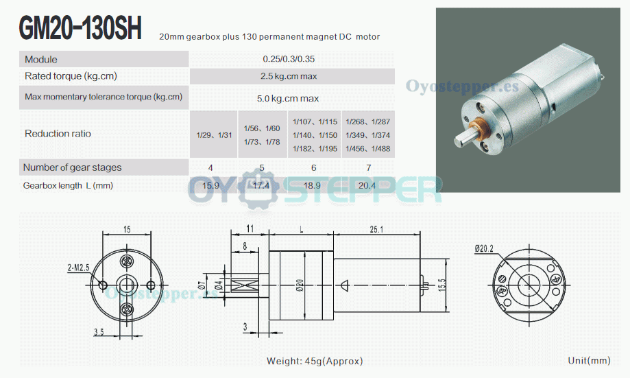 Pack de 2 Motores Eléctrico DC con Engranaje Recto 6 V / 12 V 2.5 kg·cm