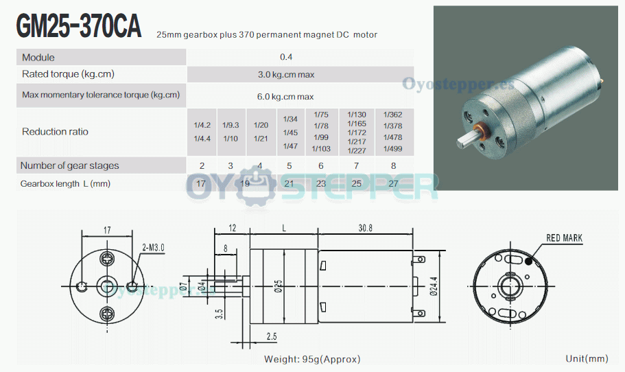Pack de 2 Motores Eléctrico DC con Reductor 6 V / 12 V 3 kg·cm 24.4×30.8 mm