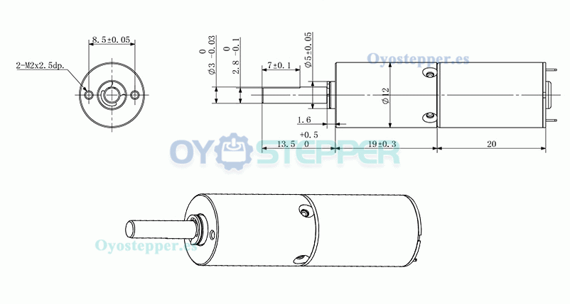 Pack de 2 Micro motorreductores DC cepillados sin núcleo 3.7V 0.25A 0.12kg·cm 1.5W Φ12mm